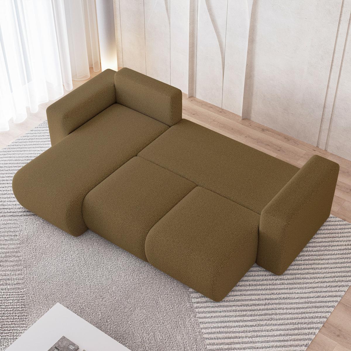 ECKSOFA RINOVA Orange Boucle-Stoff mit Schlaffunktion - Orange, Holz (250/143cm) - MASSENO