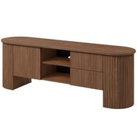 LOWBOARD Carlo mit 1 Tür und 2 Schubladen mit geriffelte Seiten 180 cm, Walnuss - Walnussfarben, Holzwerkstoff (180/60/45cm) - Beautysofa