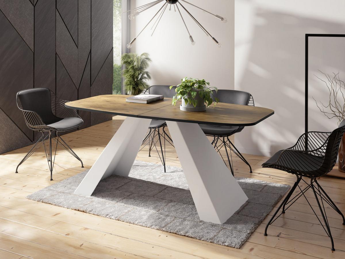 ESSTISCH Monte Weiß rechteckig ausziehbar, Lancelot Eiche 160-200/80/76 cm - Eichefarben/Weiß, Holzwerkstoff/Metall (80/198/76cm) - WFL GROUP