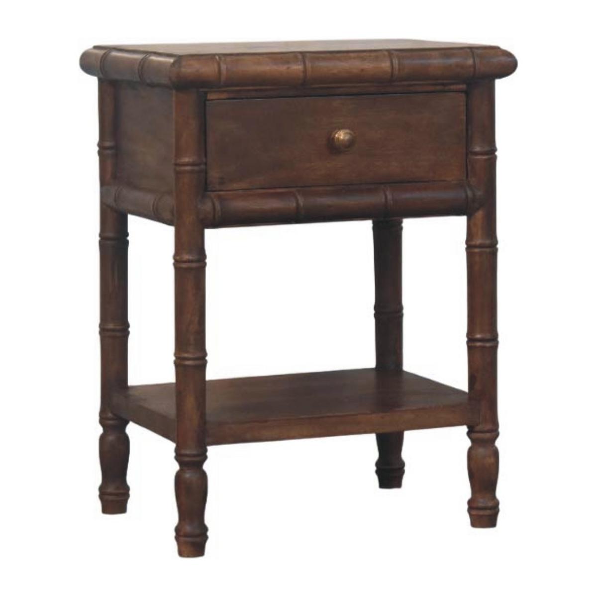 NACHTKASTEN Bambus Geschnitzt, 1 Schublade und Offenes Regal, Dunkelbraun - Dunkelbraun/Messingfarben, Holz/Metall (45/60/36cm) - Artisan Furniture