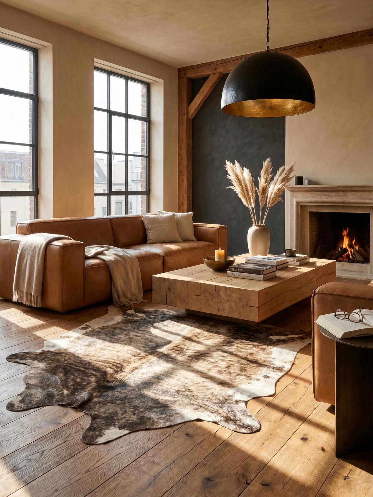 TEPPICH Flachgewebe GASTEIN in Braun, in Rindsleder-Optik, aus Polyester, 100 x 135 cm - Braun, Textil (100/135cm) - KADIMA DESIGN