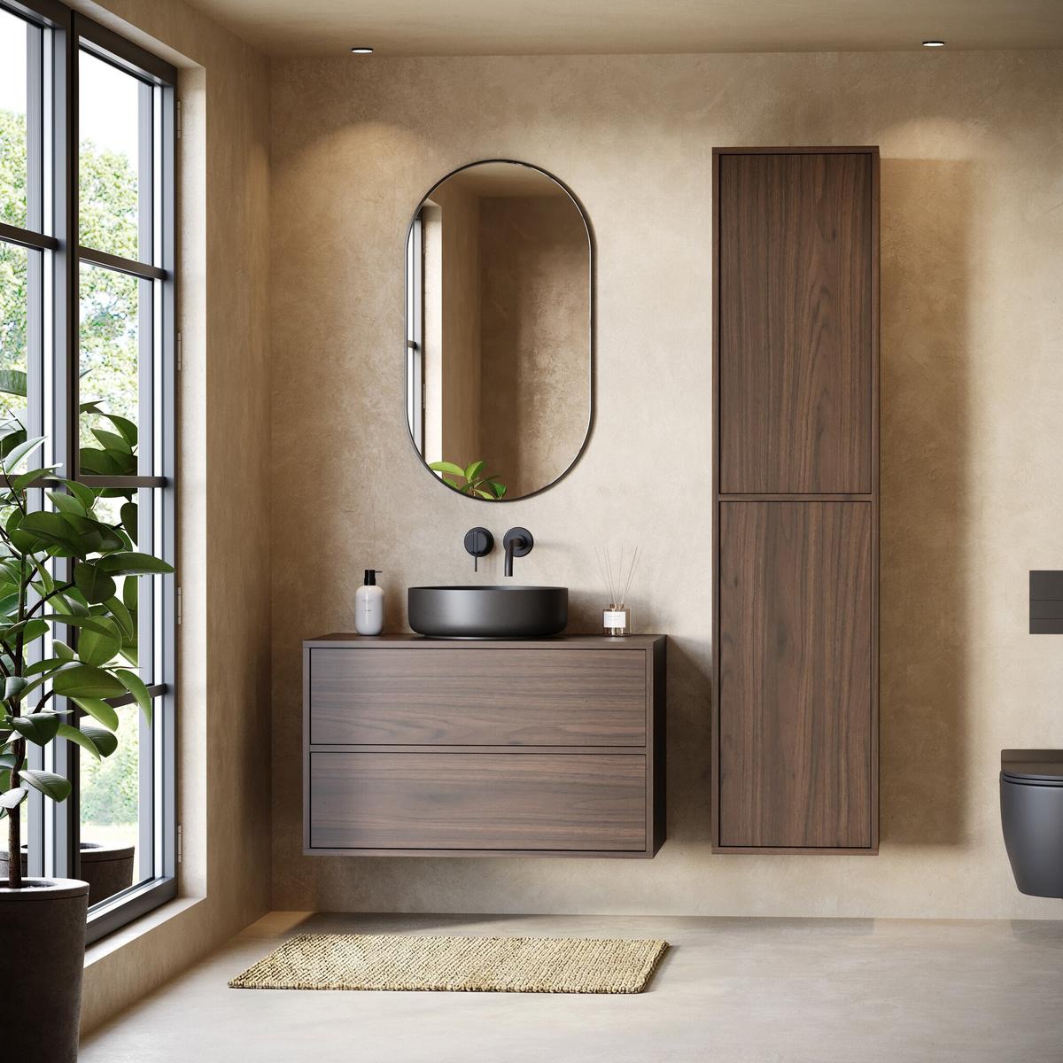 BADEZIMMERSCHRANK Mali mit 2 Türen Walnuss Braun - 38 x 33 x 160 cm - Walnussfarben, Holz (38/170/33cm) - Badplaats