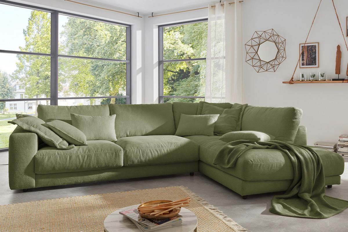 ECKSOFA MADELINE Grün Cord - Schwarz/Olivgrün, Kunststoff/Textil (325/224cm) - KAWOLA