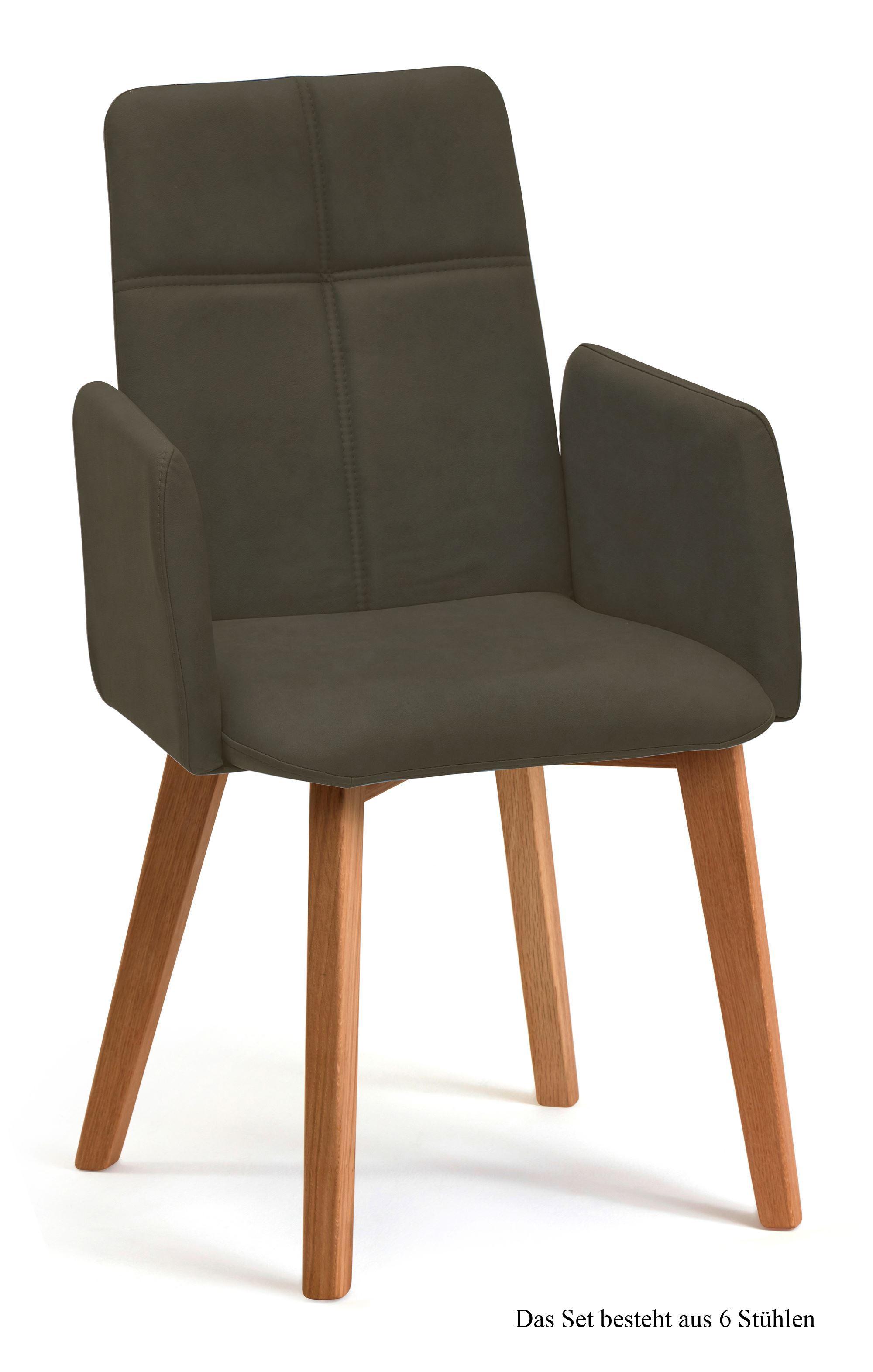 ARMLEHNSTUHL (6er-Set) Dardana 52x92x60 Eiche geölt/Khaki - Dunkelgrün/Eichefarben, Kunststoff (60/92/52cm) - 58aufmkessel