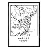 POSTER Aarhus Stadtkarte – Nordisch A4 Schwarzer Rahmen - Schwarz, Papier (29.7/5/21cm) - Nacnic
