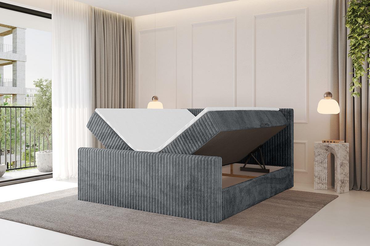 BOXBETT mit Matratze H3 und Lattenrost - TOLO-Z - 160x200 Cord - Dunkelgrau - Dunkelgrau, Holzwerkstoff (160/200cm) - ALTDECOR