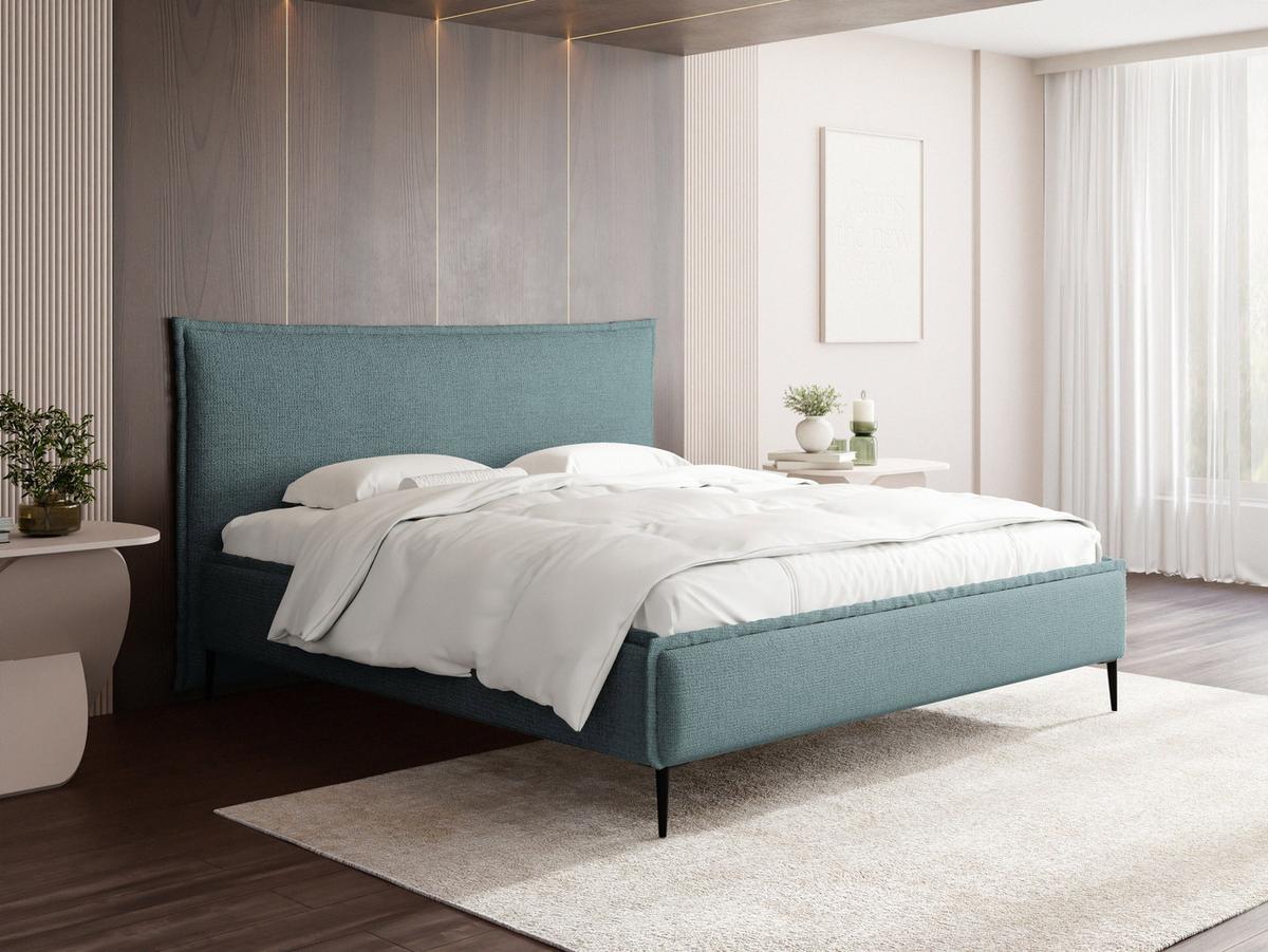 POLSTERBETT Pillow Rise mit Bettkasten, Lattenrost & hohen Metallfüßen in Türkis Chenille 200x200 cm - Türkis/Birkefarben, Holz/Holzwerkstoff (200/200cm) - WFL GROUP