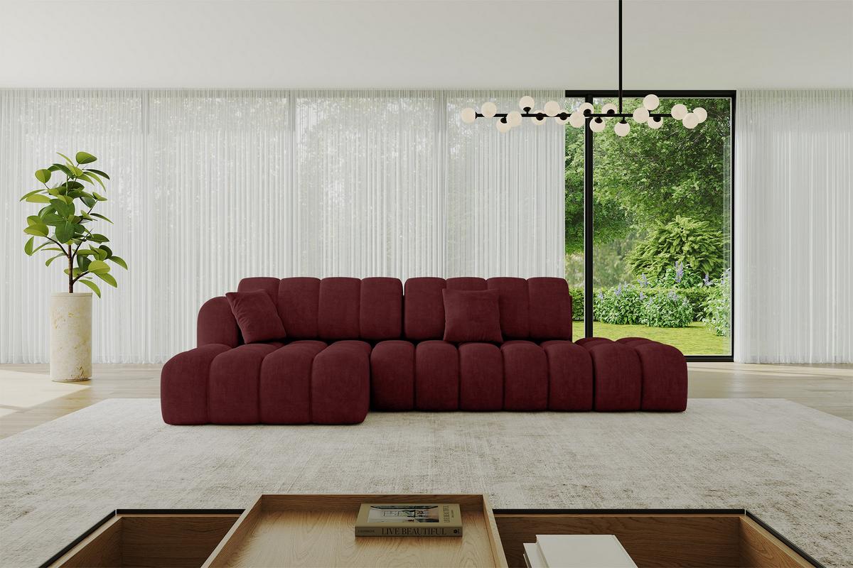 ECKSOFA mit Schlaffunktion Ottomane Links OLEA-L2 321x164x75 Bordeauxrot Velours - Bordeaux/Schwarz, Holzwerkstoff/Kunststoff (321/164cm) - ALTDECOR