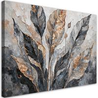 WANDBILD abstrakte blätter grau gold - Silberfarben, Textil (60/40cm) - Feeby