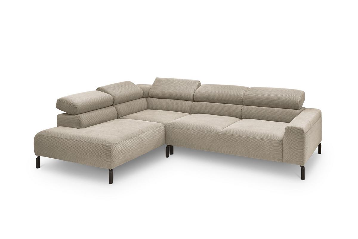 ECKSOFA MIT MOTORISCHEM SITZVORZUG DELIA Beige Cord Relaxfunktion - Beige/Schwarz, Textil/Metall (276/219cm) - KAWOLA