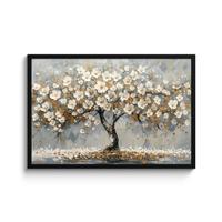 POSTER MIT RAHMENGERAHMTES BILD Baum - Blumen - Weiß - Natur - Kunst 90x60 cm - Weiß, Papier (90/60cm) - MuchoWow