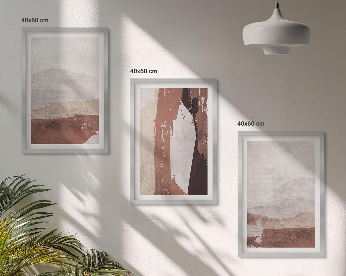BILDER SET 3er Set - 40x60 cm Silberner Rahmen - Braun-beige abstrakte Muster - Silberfarben, Kunststoff (40/60cm) - TULUP
