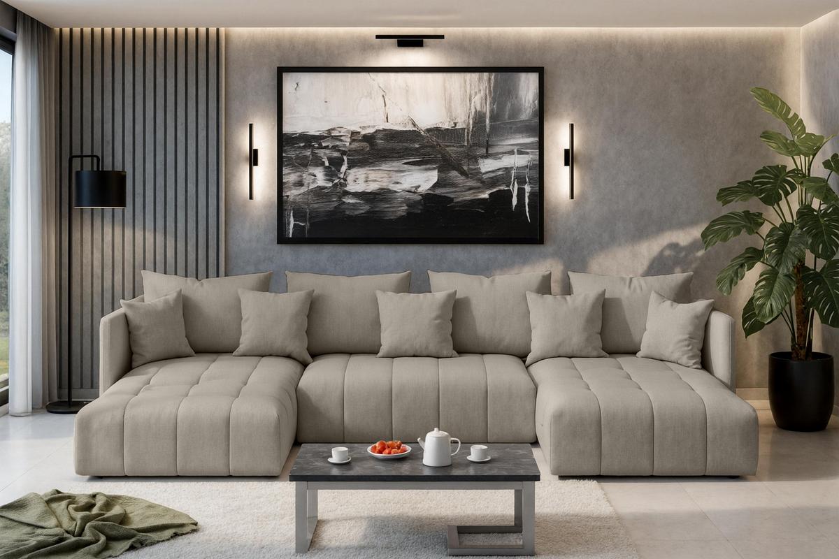 WOHNLANDSCHAFT Veliro U Hellbraun 353/180/83 cm mit Schlaffunktion und Bettkasten - Hellbraun/Schwarz, Kunststoff/Textil (353/83/180cm) - AX Living
