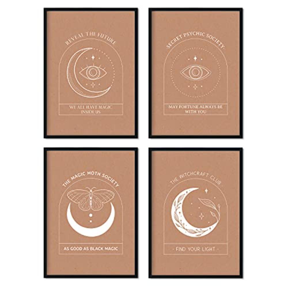 POSTER Set mit 4 Blatt Mystic Collection floralen abstrakten warmen Erdtönen A3 Schwarzer Rahmen - Schwarz, Papier (29.7/3cm) - Nacnic