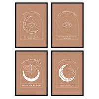 POSTER Set mit 4 Blatt Mystic Collection floralen abstrakten warmen Erdtönen A3 Schwarzer Rahmen - Schwarz, Papier (29.7/3cm) - Nacnic