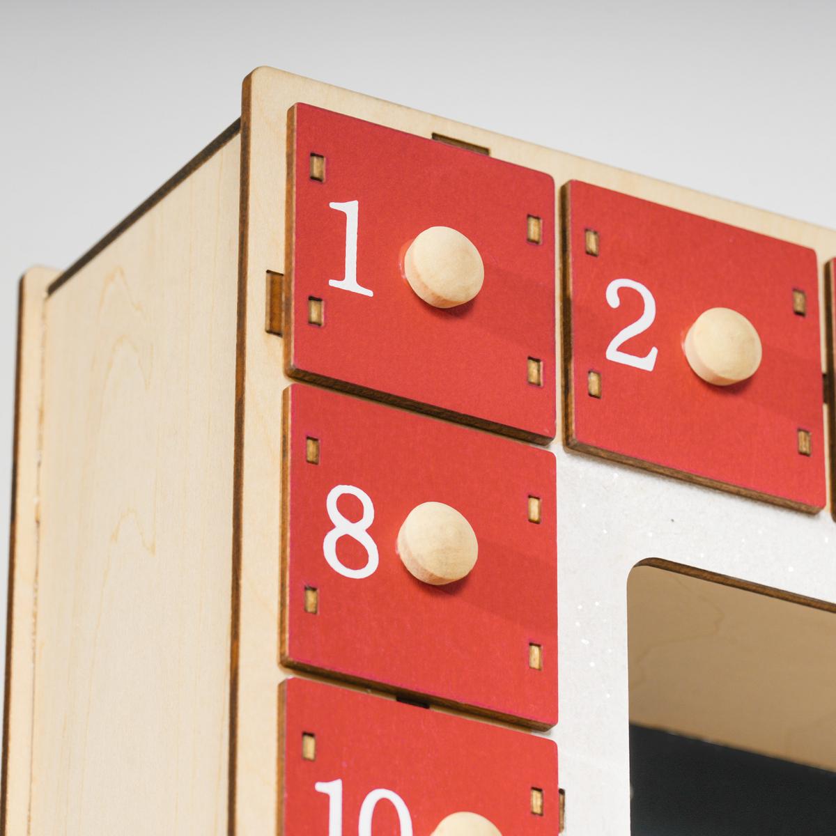 ADVENTSKALENDER Weihnachtskalender 24 Schubladen mit LED-Lichtern MDF Rot - Rot, Holzwerkstoff (7/34/34cm) - HOMCOM