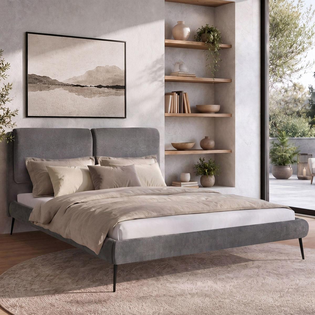 POLSTERBETT Nuit, Doppelbett 160x200 cm mit Schaumstoffmatratze 10 cm, Chenille-Stoff, Dunkelgrau - Dunkelgrau, Textil (160/200cm) - Beautysofa