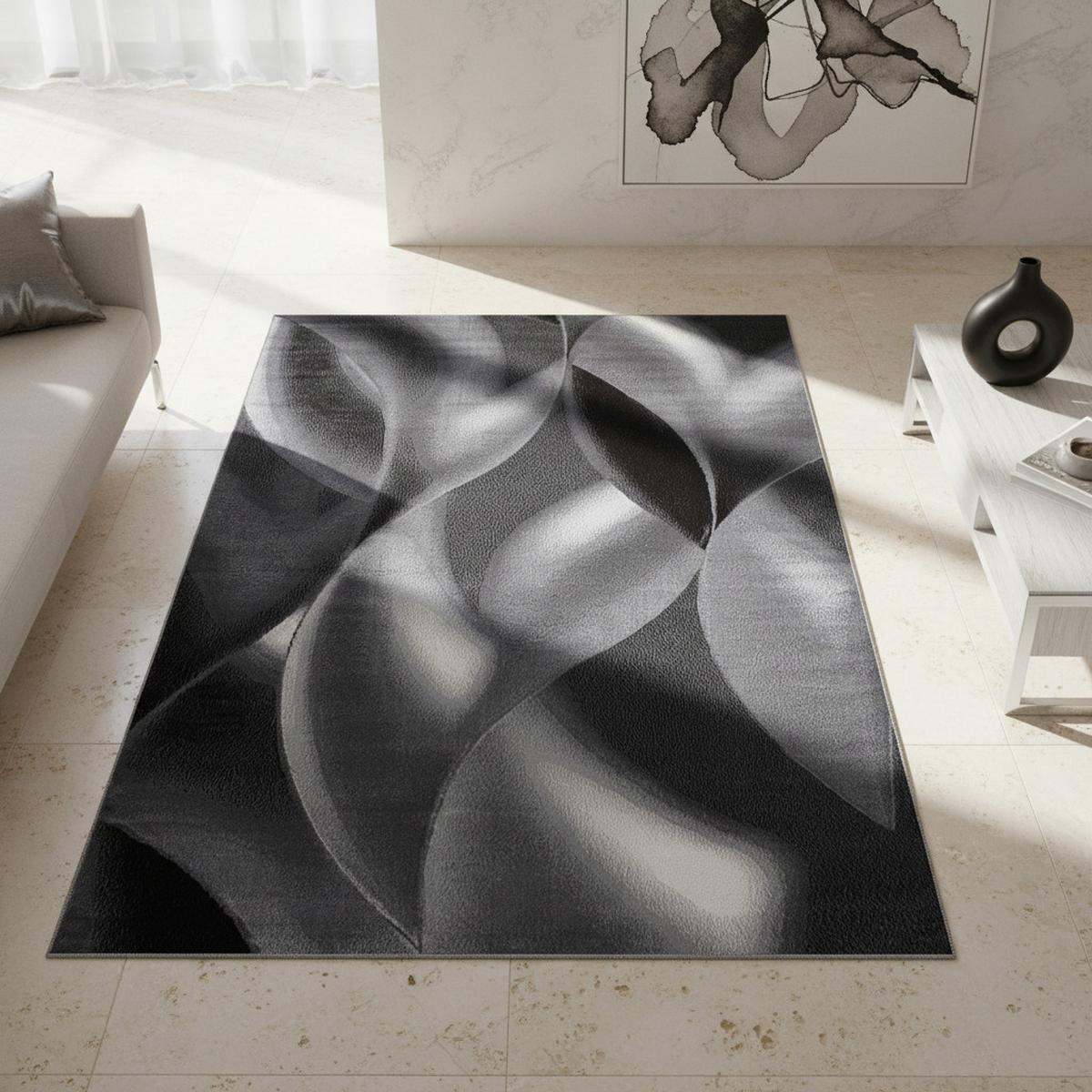 TEPPICH Kurzflor INN in Schwarz, mit abstraktem Wellenmuster, 140 x 200 cm - Schwarz, Textil (200/140cm) - KADIMA DESIGN