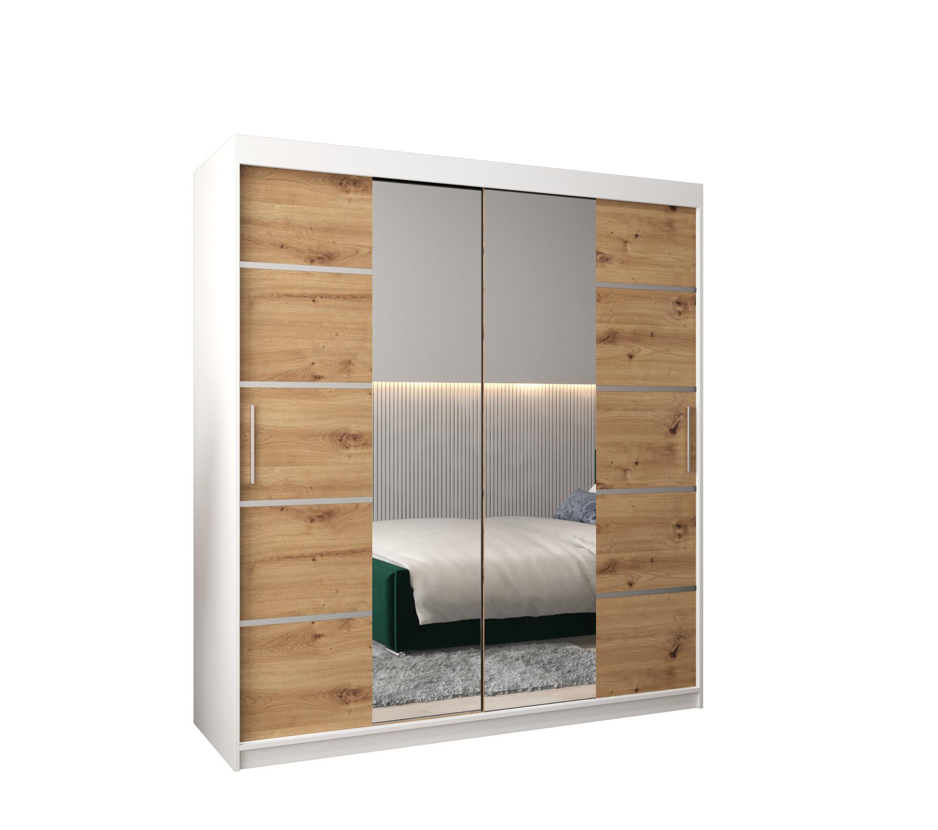 SCHWEBETÜRENSCHRANK 200/180/62 2-türig - Silberfarben/Eiche Artisan, Holz/Kunststoff (180/200/62cm) - MÖBEL KRYSPOL