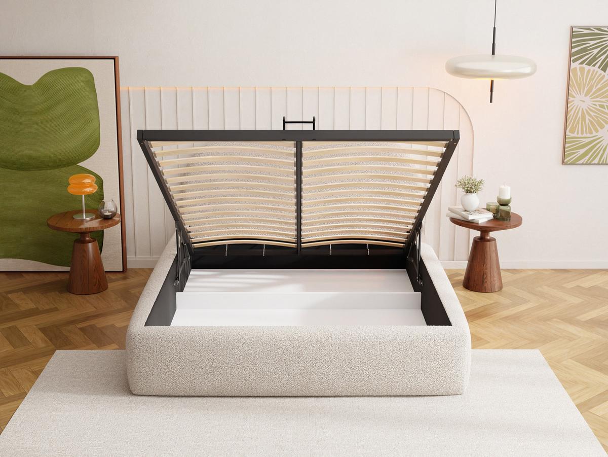 POLSTERBETT Puro mit Bettkasten, Schwarz Boucle 140 x 200 cm – mit Metall-Lattenrost - Birkefarben/Schwarz, Holzwerkstoff/Kunststoff (140/200cm) - WFL GROUP