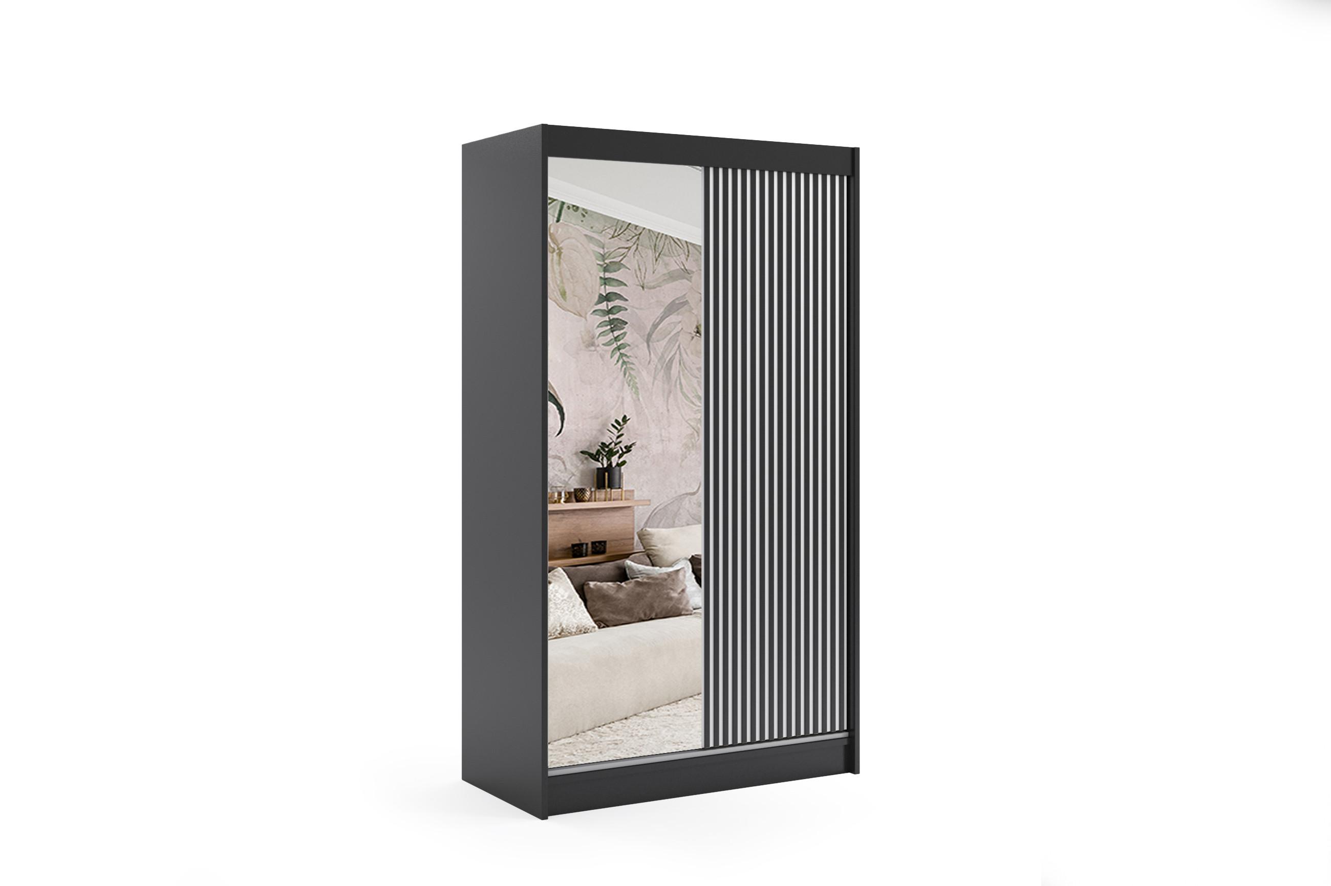 KLEIDERSCHRANK VILAN mit Spiegel/LED - 120 cm - Schwarz - Schwarz, Holzwerkstoff (120/215/61cm) - ALTDECOR