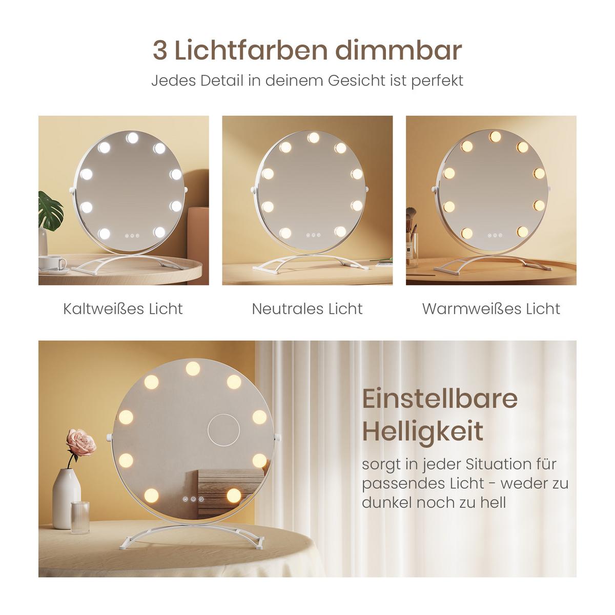 SCHMINKSPIEGEL Runder mit Beleuchtung, Weiß, ф40 cm - Weiß, Glas (40/16/40cm) - EMKE