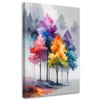 LEINWANDBILD, Bunte Bäume Pastell Landschaft - Multicolor, Textil (70/100cm) - Feeby