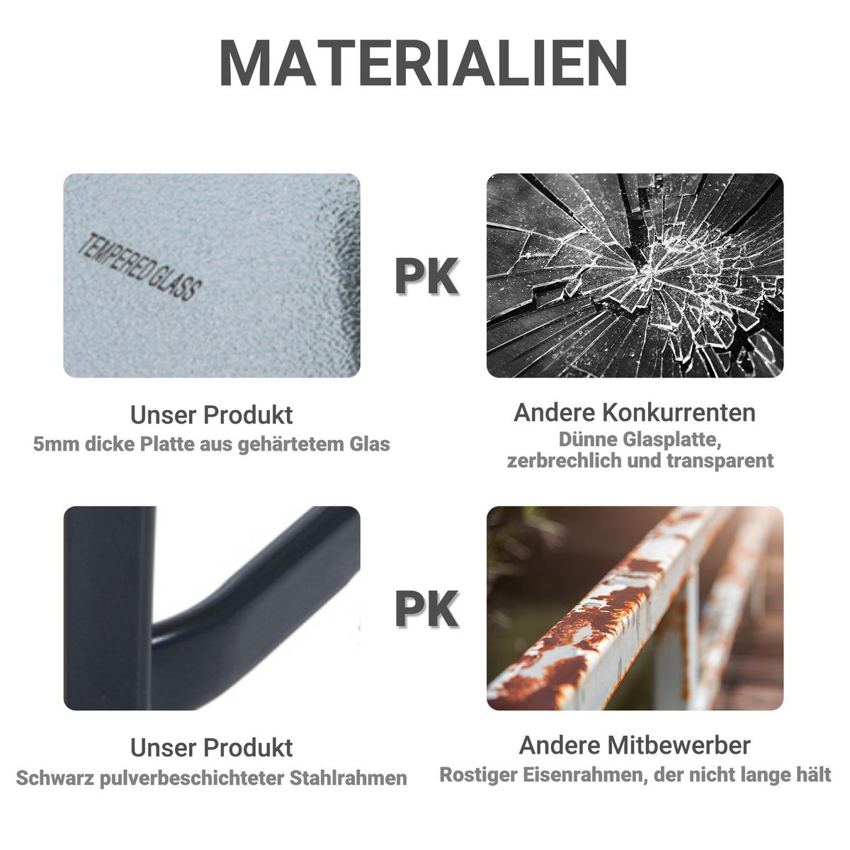 GARTENTISCH, Metall, Hartglas, Schwarz - Schwarz, Metall (68.5/68.5/84cm) - Outsunny