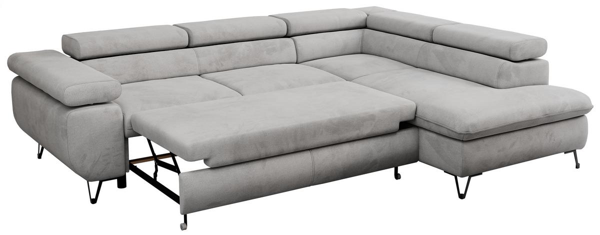 ECKSOFA PEDRO L Hellgrau Velvet - Rechts Seite - Hellgrau/Schwarz, Textil/Metall (273/208cm) - MKS