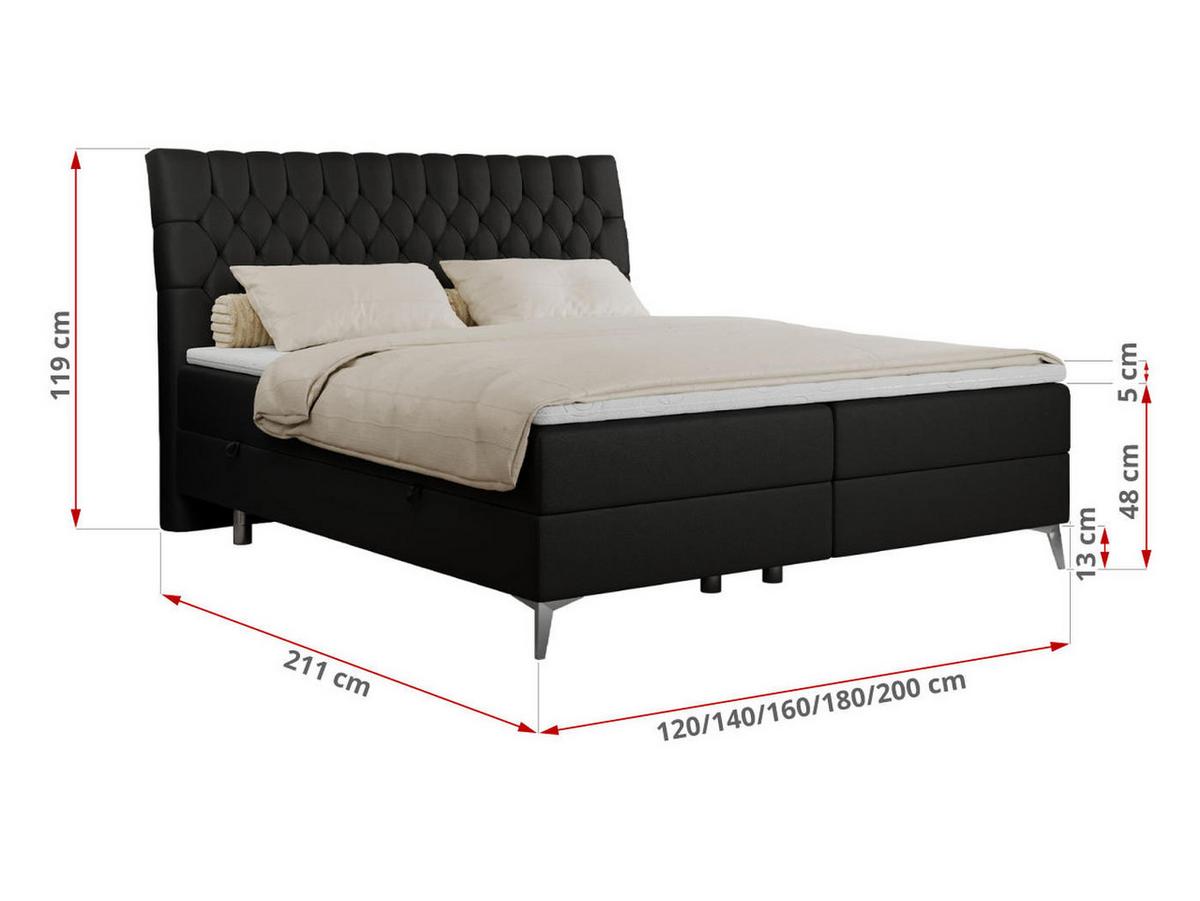 BOXBETT MILEN 120/200 Schwarz Kunstleder - H3 - Schwarz, Holz/Textil (120/200cm) - MKS