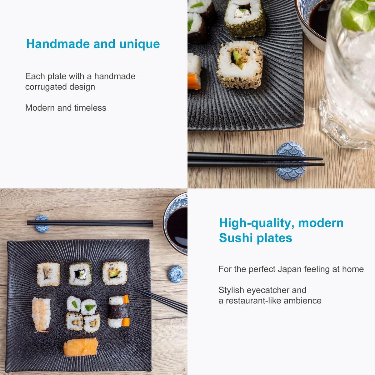 SUSHI TELLER (2-tlg.) - Schwarz, Keramik (23.4/3.8/26cm) - Intirilife