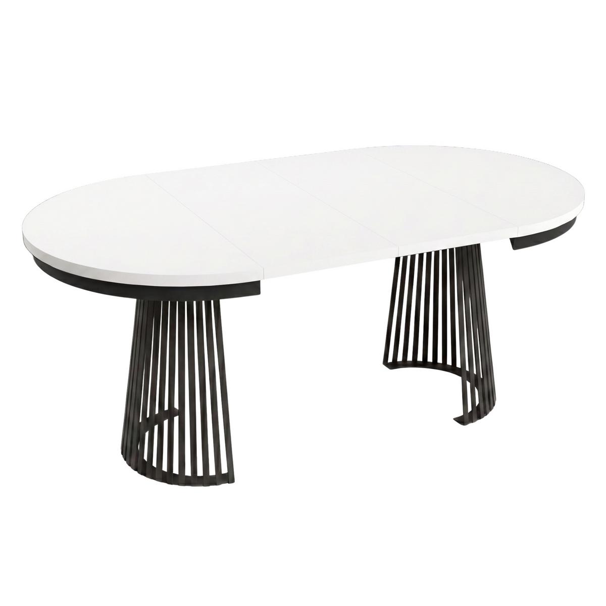 ESSTISCH Lumi im Loft-Stil, ausziehbar Ø 120–200 cm, Metallbeinen, Schwarz+Weiß - Schwarz/Weiß, Metall (120/120/77cm) - Beautysofa