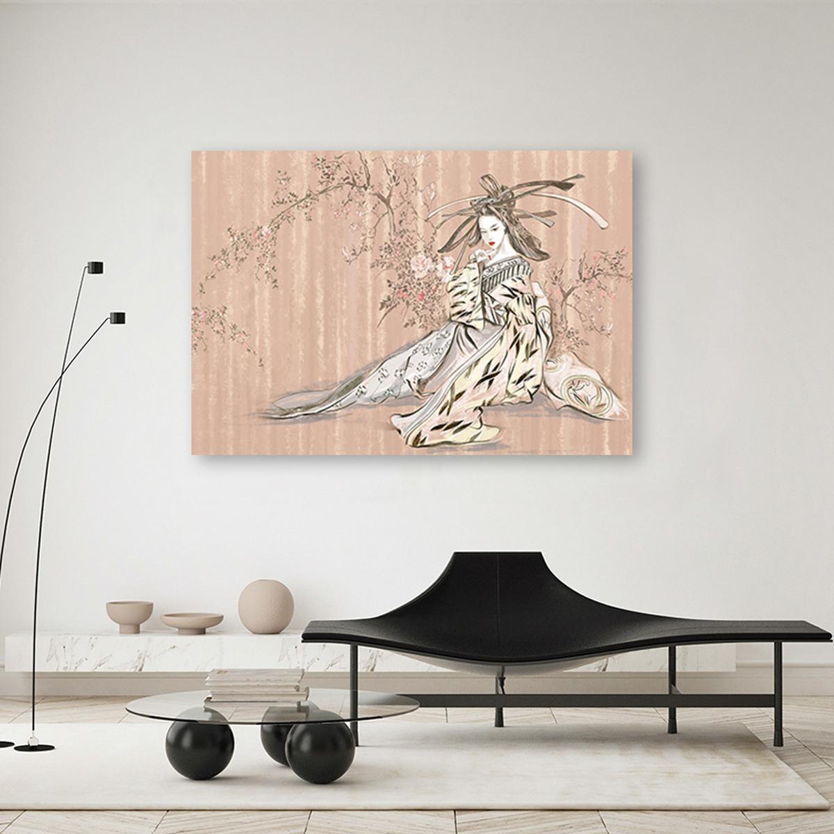 WANDBILD traditioneller japanischer geisha - Orange, Textil (60/40cm) - Feeby