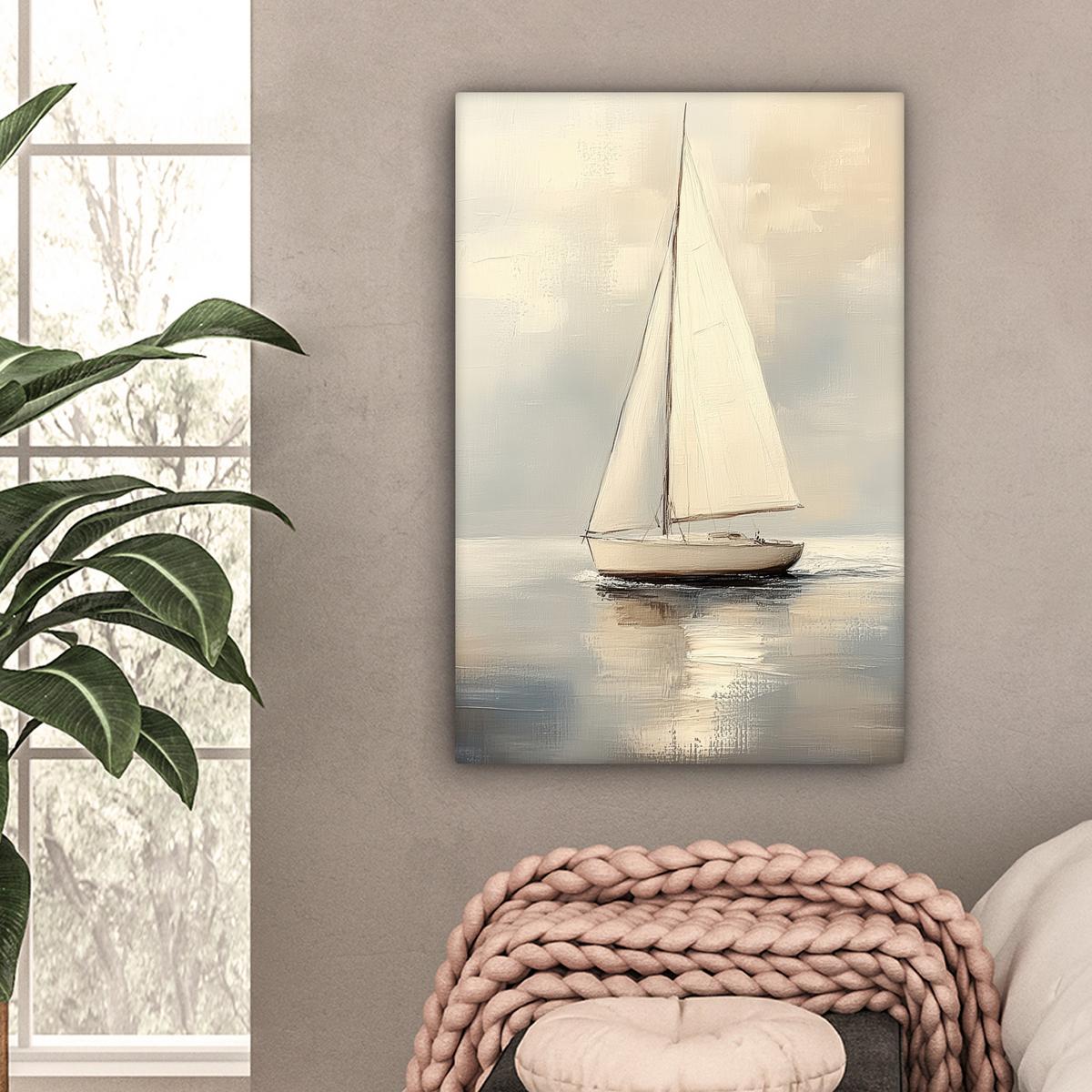 LEINWANDBILD Segelschiff - Meer - Bewölkt Wanddeko 40x60 cm - Creme, Textil (40/60cm) - MuchoWow