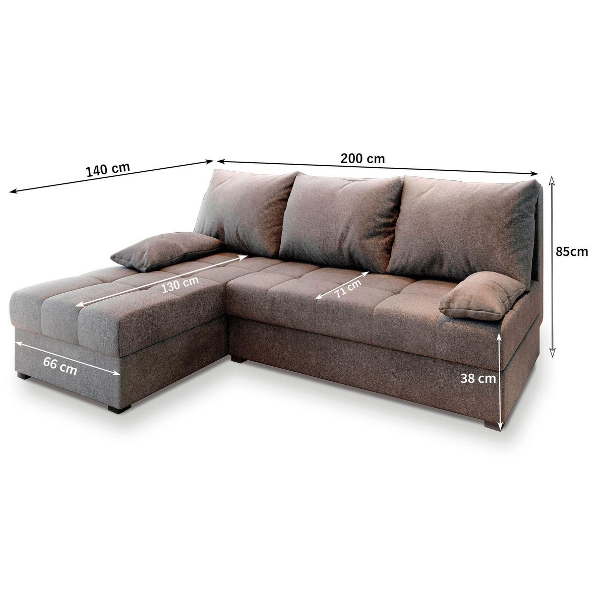 ECKSOFA RITA Rosa Plüsch-Stoff mit Schlaffunktion - Rosa/Grau, Holz/Kunststoff (200/141cm) - MASSENO