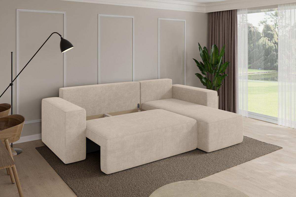 ECKSOFA mit Schlaffunktion Ottomane Rechts SENO-L 249x139x85 Beige Velours - Schwarz/Sahara, Holzwerkstoff/Kunststoff (249/139cm) - ALTDECOR