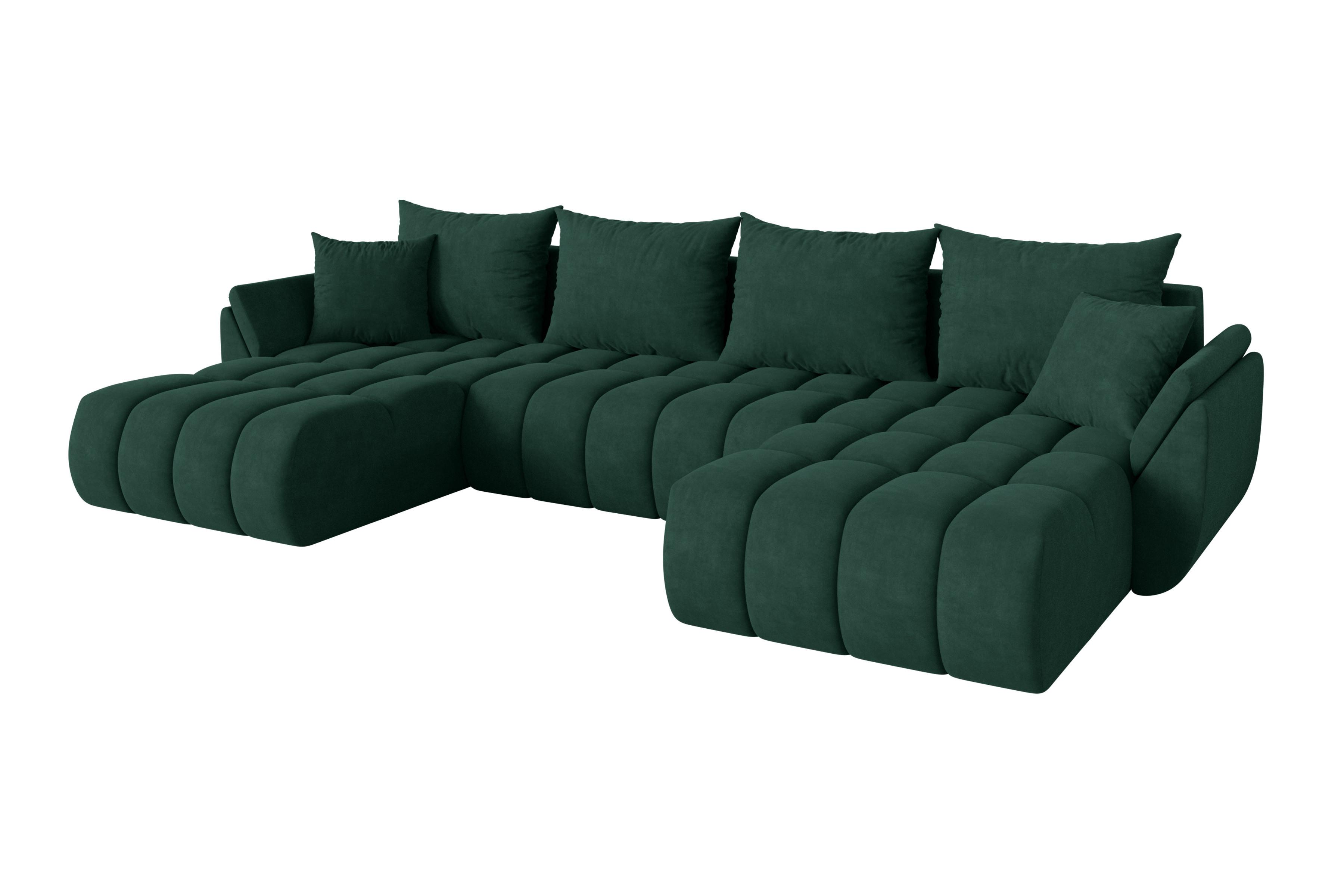 WOHNLANDSCHAFT mit Schlaffunktion und Bettkasten TOKO-U-v1 378x194x86 Grün Velours - Schwarz/Grün, Holzwerkstoff/Kunststoff (378/86/194cm) - ALTDECOR