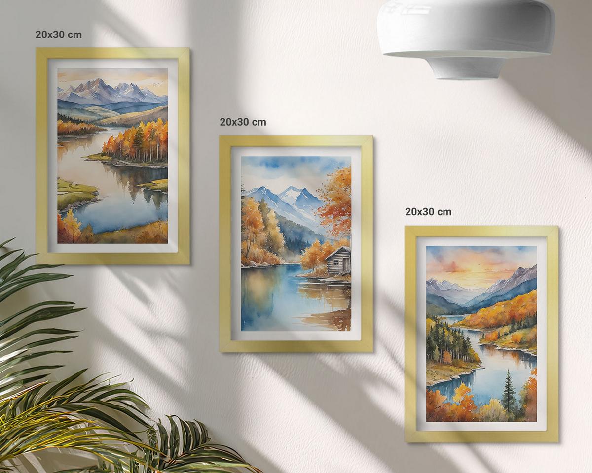 BILDER SET 3er Set - 20x30 cm Goldrahmen - Herbstliche Berglandschaften - Goldfarben, Kunststoff (20/30cm) - TULUP