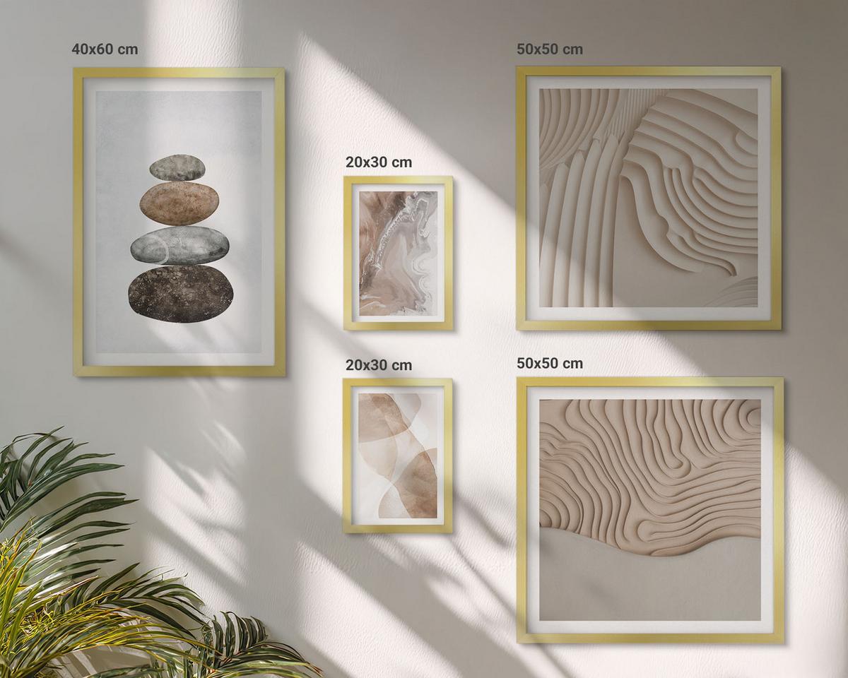 BILDER SET 5er Set - 50x50 cm & 20x30 cm & 40x60 cm Goldrahmen - Abstrakte bemalte Strukturen - Goldfarben, Kunststoff (40/60cm) - TULUP