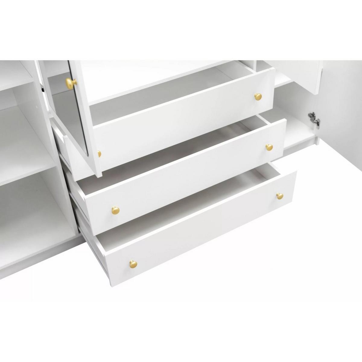 DREHTÜRENSCHRANK Solea mit 4 Türen und 3 Schubladen, Weiß - Goldfarben/Weiß, Holzwerkstoff (196/200/58cm) - Beautysofa