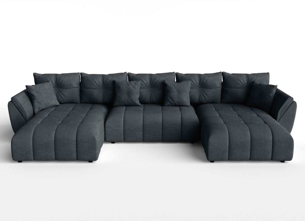 WOHNLANDSCHAFT Antalya Grau 382/190/91 cm – Sofa mit Bettfunktion - Schwarz/Grau, Kunststoff/Textil (382/91/190cm) - AX Living