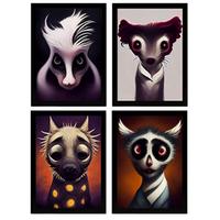 POSTER Set mit 4 Rot Tier im T Burton Goth Stil A4 Rahmenlos - Klar, Papier (29.7/3cm) - Nacnic