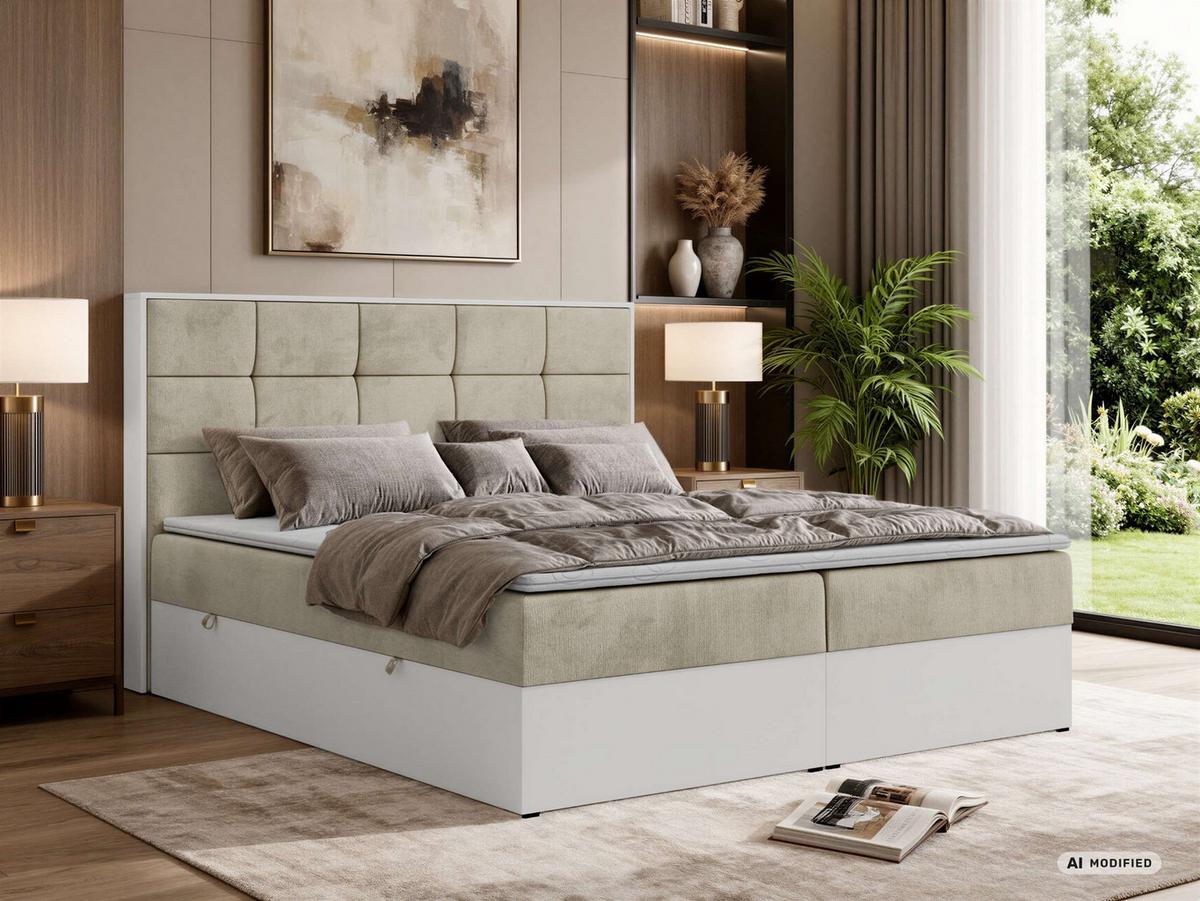 BOXBETT ALVIT 160/200 - Beige Velvet - Topper Visco - H3 - Beige/Schwarz, Kunststoff/Textil (160/200cm) - MKS