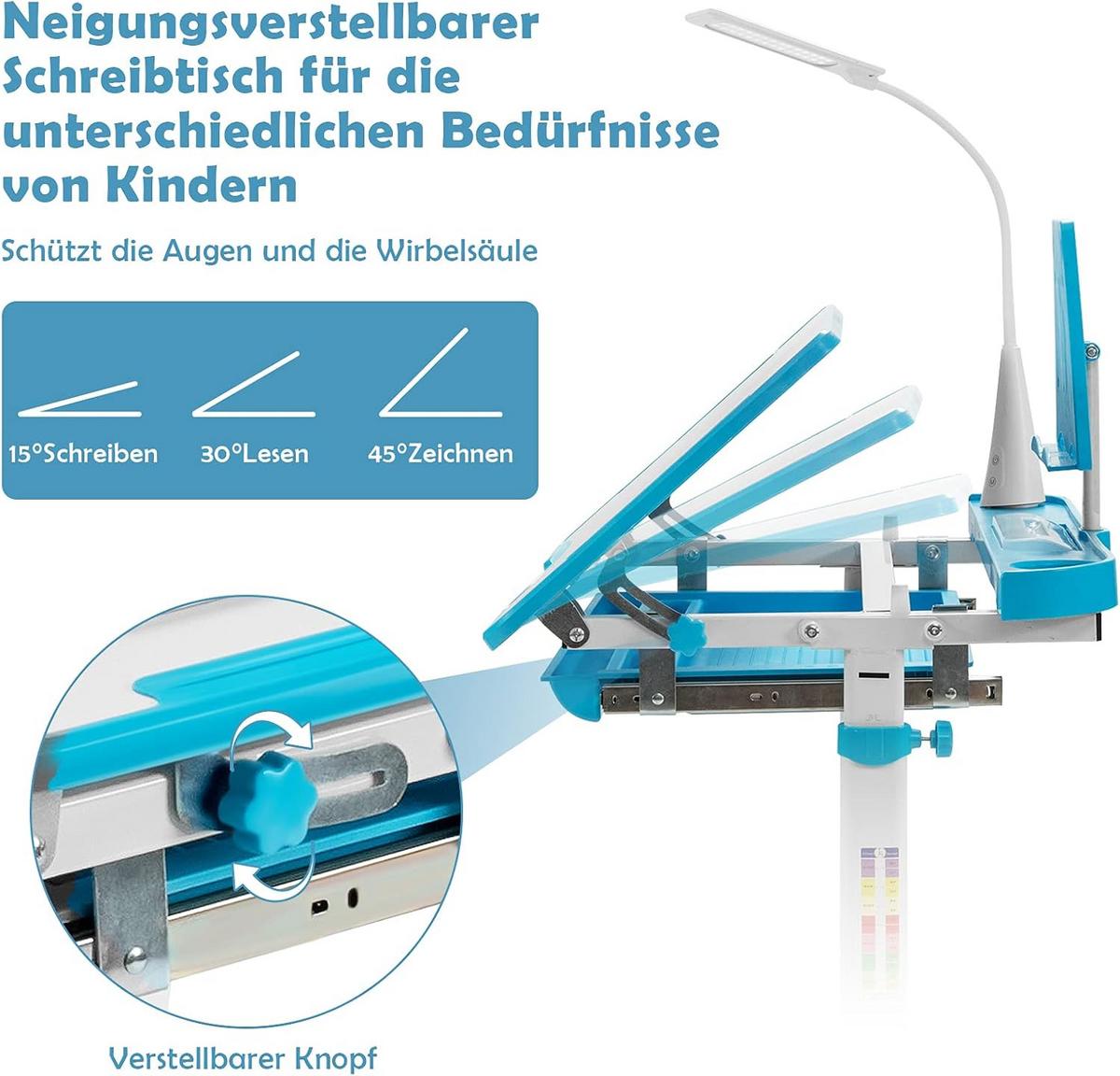 KINDERSCHREIBTISCH Set mit LED-Licht Blau - Blau, Kunststoff (71/79/52cm) - COSTWAY