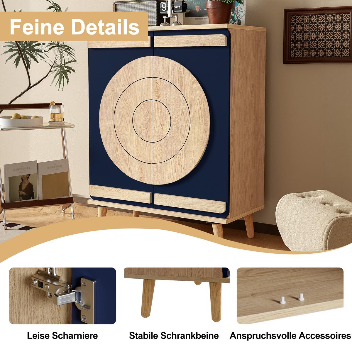 SCHUHSCHRANK blau holz geometrisch stauraum - Naturfarben, Holzwerkstoff (76/98.5/37cm) - Urban Meuble