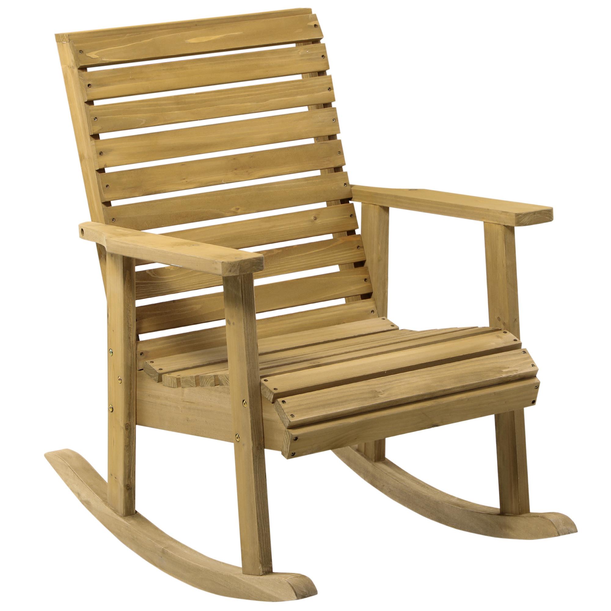 SCHAUKELSTUHL mit Armlehne, bis 130 kg, 64 x 86 x 85 cm, Tannenholz, Hellbraun - Braun, Holz (86/85/64cm) - Outsunny