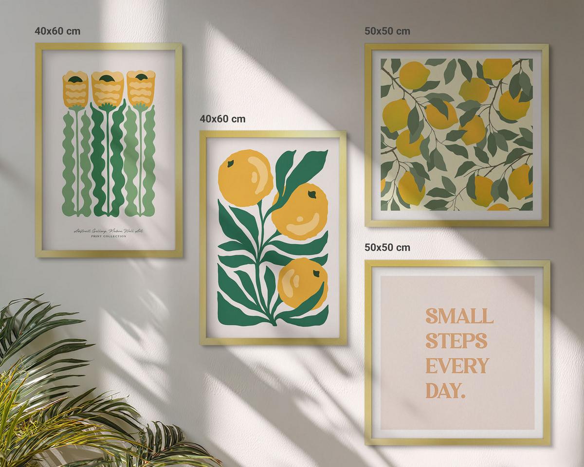 BILDER SET 4er Set - 50x50 cm & 40x60 cm Goldrahmen - Pflanzenmuster mit Blumen - Goldfarben, Kunststoff (50/50cm) - TULUP