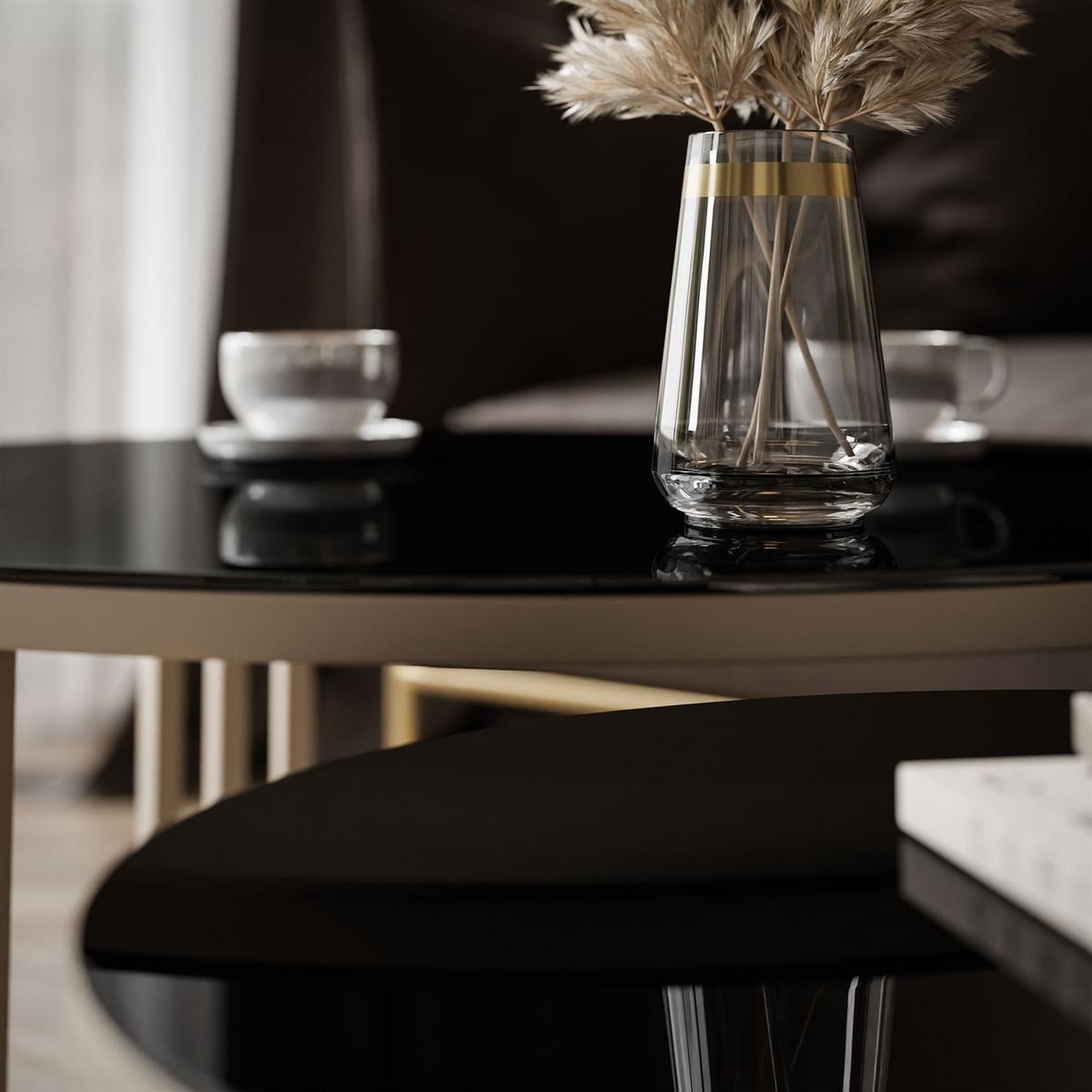 COUCHTISCH LORI 2in1 KASCHMIR mit Glasplatte Kaschmir / Glas Schwarz - Kaschmir/Schwarz, Holzwerkstoff (70/70/48cm) - Lookway