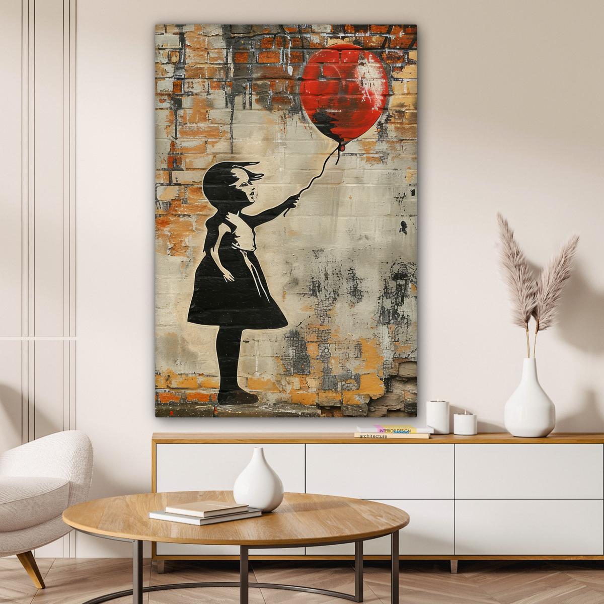 LEINWANDBILD Graffiti - Banksy - Mädchen - Straßenkunst Deko XXL 80x120 cm - Sandfarben, Textil (80/120cm) - MuchoWow