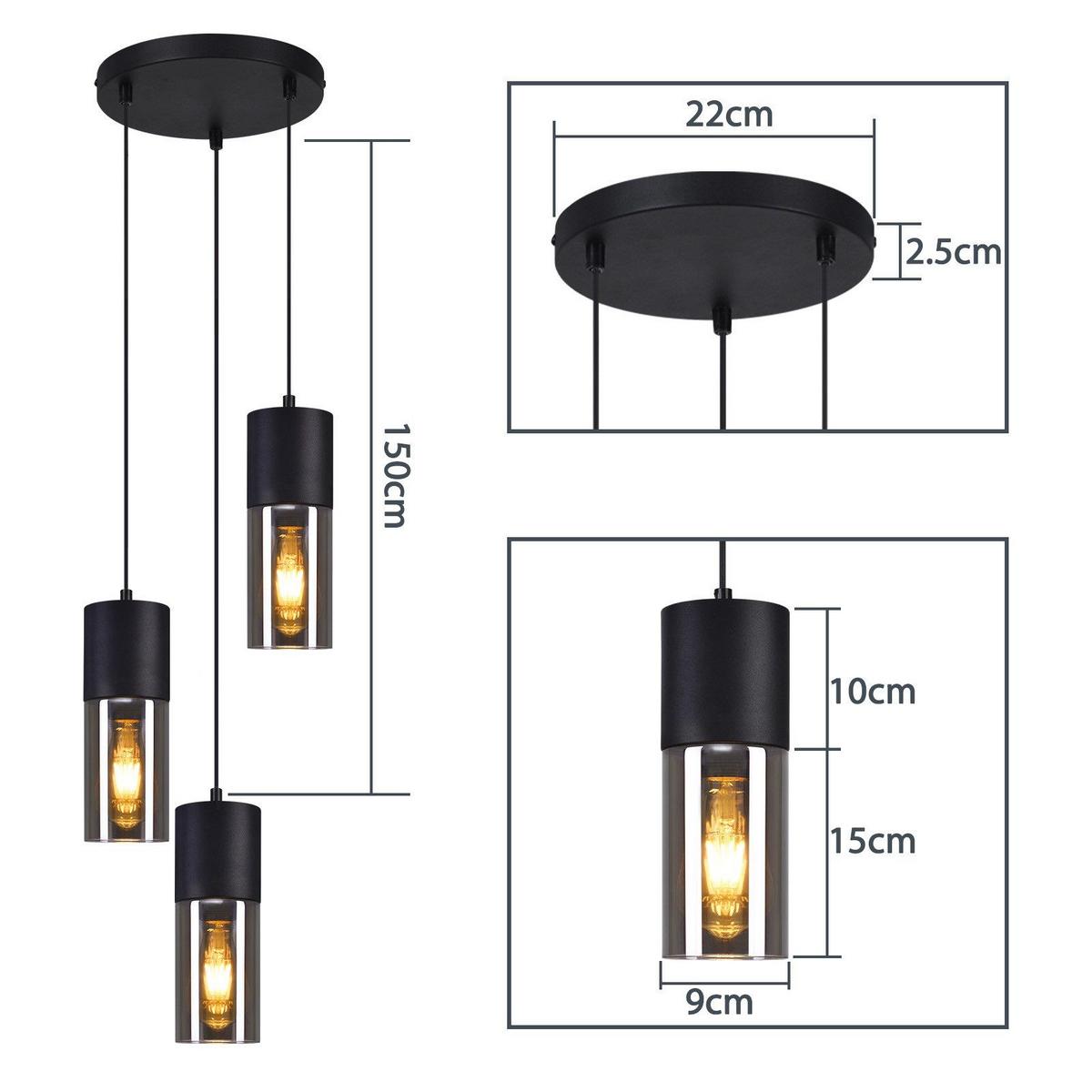 PENDELLEUCHTE Elmar 3-flammig 22/22/150 cm - Schwarz, Metall (22/22/150cm) - Nettlife